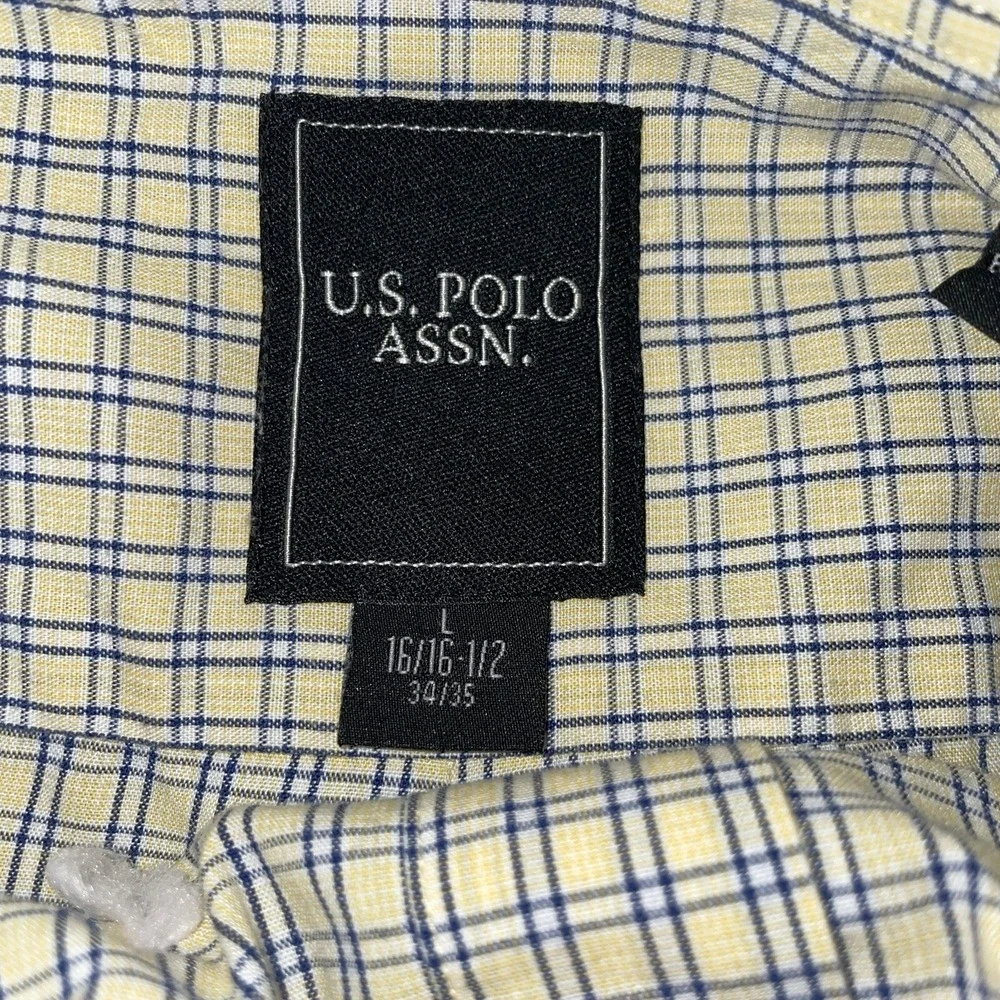 Us Polo Assn Shirt Mens L Plaid Casual Yellow Blue Button Up LS‎ Pocket Logo